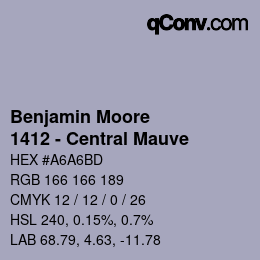 颜色代码: Benjamin Moore - 1412 - Central Mauve | qconv.com