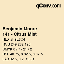 Code couleur: Benjamin Moore - 141 - Citrus Mist | qconv.com