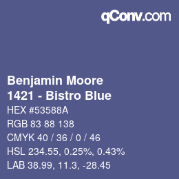 Color code: Benjamin Moore - 1421 - Bistro Blue | qconv.com