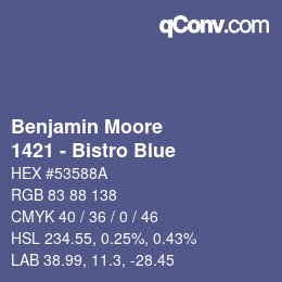 Code couleur: Benjamin Moore - 1421 - Bistro Blue | qconv.com