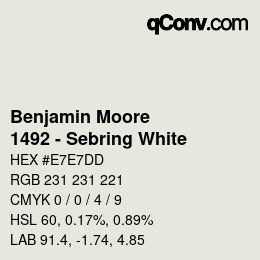 Código de color: Benjamin Moore - 1492 - Sebring White | qconv.com