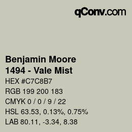 Código de color: Benjamin Moore - 1494 - Vale Mist | qconv.com