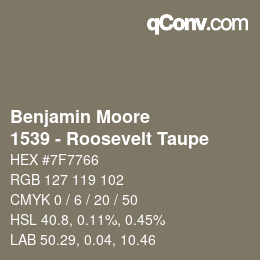 Código de color: Benjamin Moore - 1539 - Roosevelt Taupe | qconv.com