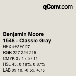 Code couleur: Benjamin Moore - 1548 - Classic Gray | qconv.com