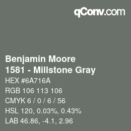 Color code: Benjamin Moore - 1581 - Millstone Gray | qconv.com