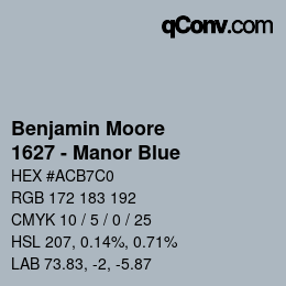 颜色代码: Benjamin Moore - 1627 - Manor Blue | qconv.com