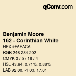 Code couleur: Benjamin Moore - 162 - Corinthian White | qconv.com