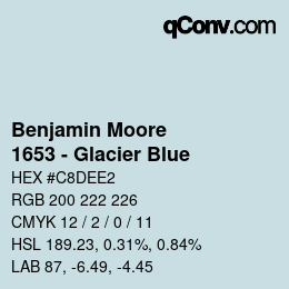 颜色代码: Benjamin Moore - 1653 - Glacier Blue | qconv.com