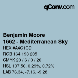 Code couleur: Benjamin Moore - 1662 - Mediterranean Sky | qconv.com