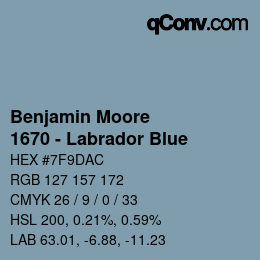 Código de color: Benjamin Moore - 1670 - Labrador Blue | qconv.com