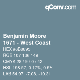 Color code: Benjamin Moore - 1671 - West Coast | qconv.com