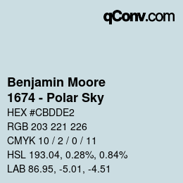 Código de color: Benjamin Moore - 1674 - Polar Sky | qconv.com