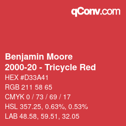 Code couleur: Benjamin Moore - 2000-20 - Tricycle Red | qconv.com