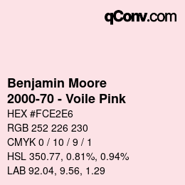 Color code: Benjamin Moore - 2000-70 - Voile Pink | qconv.com