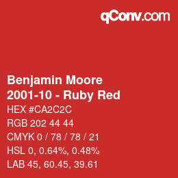 颜色代码: Benjamin Moore - 2001-10 - Ruby Red | qconv.com