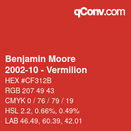 Code couleur: Benjamin Moore - 2002-10 - Vermilion | qconv.com