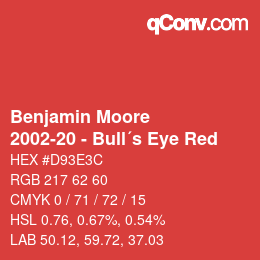 Código de color: Benjamin Moore - 2002-20 - Bull´s Eye Red | qconv.com