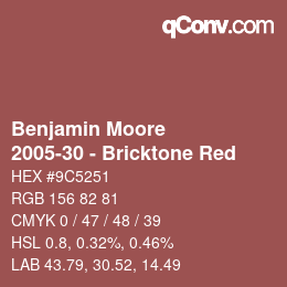 Color code: Benjamin Moore - 2005-30 - Bricktone Red | qconv.com