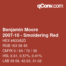 Código de color: Benjamin Moore - 2007-10 - Smoldering Red | qconv.com