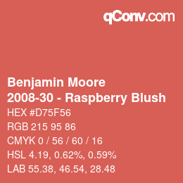 颜色代码: Benjamin Moore - 2008-30 - Raspberry Blush | qconv.com