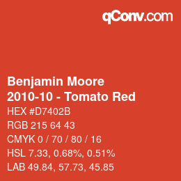 Code couleur: Benjamin Moore - 2010-10 - Tomato Red | qconv.com
