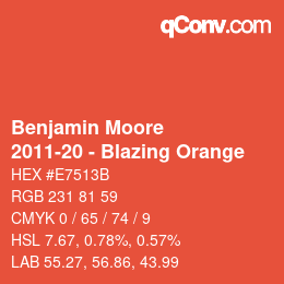 Code couleur: Benjamin Moore - 2011-20 - Blazing Orange | qconv.com