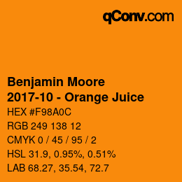 Code couleur: Benjamin Moore - 2017-10 - Orange Juice | qconv.com
