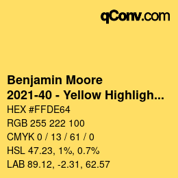 Color code: Benjamin Moore - 2021-40 - Yellow Highlighter | qconv.com