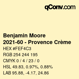 Código de color: Benjamin Moore - 2021-60 - Provence Crème | qconv.com