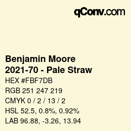 颜色代码: Benjamin Moore - 2021-70 - Pale Straw | qconv.com