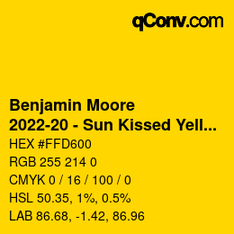 Código de color: Benjamin Moore - 2022-20 - Sun Kissed Yellow | qconv.com