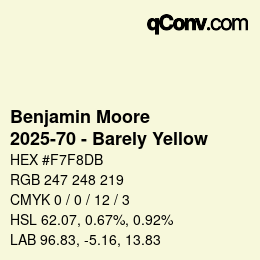 颜色代码: Benjamin Moore - 2025-70 - Barely Yellow | qconv.com