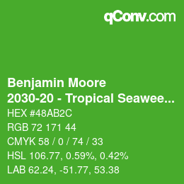 Code couleur: Benjamin Moore - 2030-20 - Tropical Seaweed Green | qconv.com