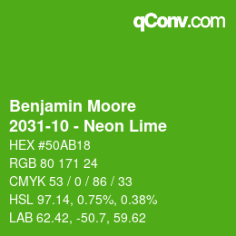 Color code: Benjamin Moore - 2031-10 - Neon Lime | qconv.com