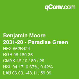 Code couleur: Benjamin Moore - 2031-20 - Paradise Green | qconv.com