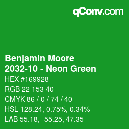 Code couleur: Benjamin Moore - 2032-10 - Neon Green | qconv.com