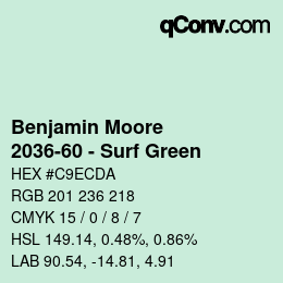 Color code: Benjamin Moore - 2036-60 - Surf Green | qconv.com