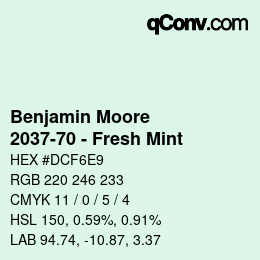 Color code: Benjamin Moore - 2037-70 - Fresh Mint | qconv.com