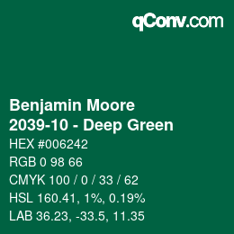 Color code: Benjamin Moore - 2039-10 - Deep Green | qconv.com
