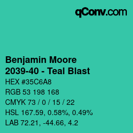 颜色代码: Benjamin Moore - 2039-40 - Teal Blast | qconv.com