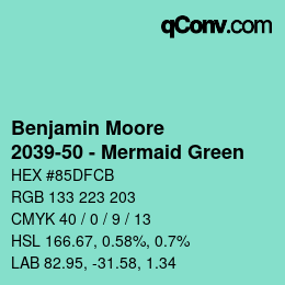 カラーコード: Benjamin Moore - 2039-50 - Mermaid Green | qconv.com