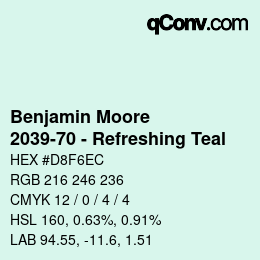 Código de color: Benjamin Moore - 2039-70 - Refreshing Teal | qconv.com
