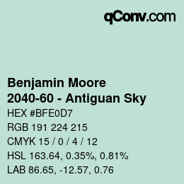 Code couleur: Benjamin Moore - 2040-60 - Antiguan Sky | qconv.com