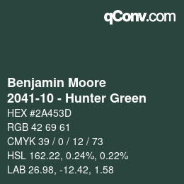 Color code: Benjamin Moore - 2041-10 - Hunter Green | qconv.com