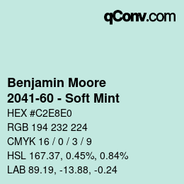 Farbcode: Benjamin Moore - 2041-60 - Soft Mint | qconv.com