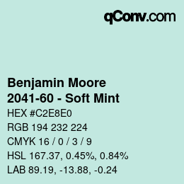 Código de color: Benjamin Moore - 2041-60 - Soft Mint | qconv.com