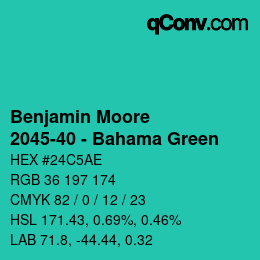 Color code: Benjamin Moore - 2045-40 - Bahama Green | qconv.com