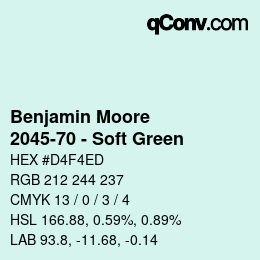 カラーコード: Benjamin Moore - 2045-70 - Soft Green | qconv.com