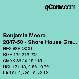カラーコード: Benjamin Moore - 2047-50 - Shore House Green | qconv.com