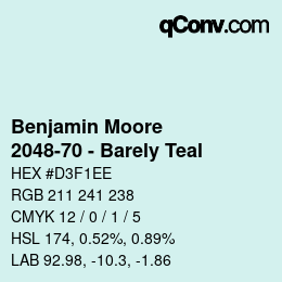 颜色代码: Benjamin Moore - 2048-70 - Barely Teal | qconv.com